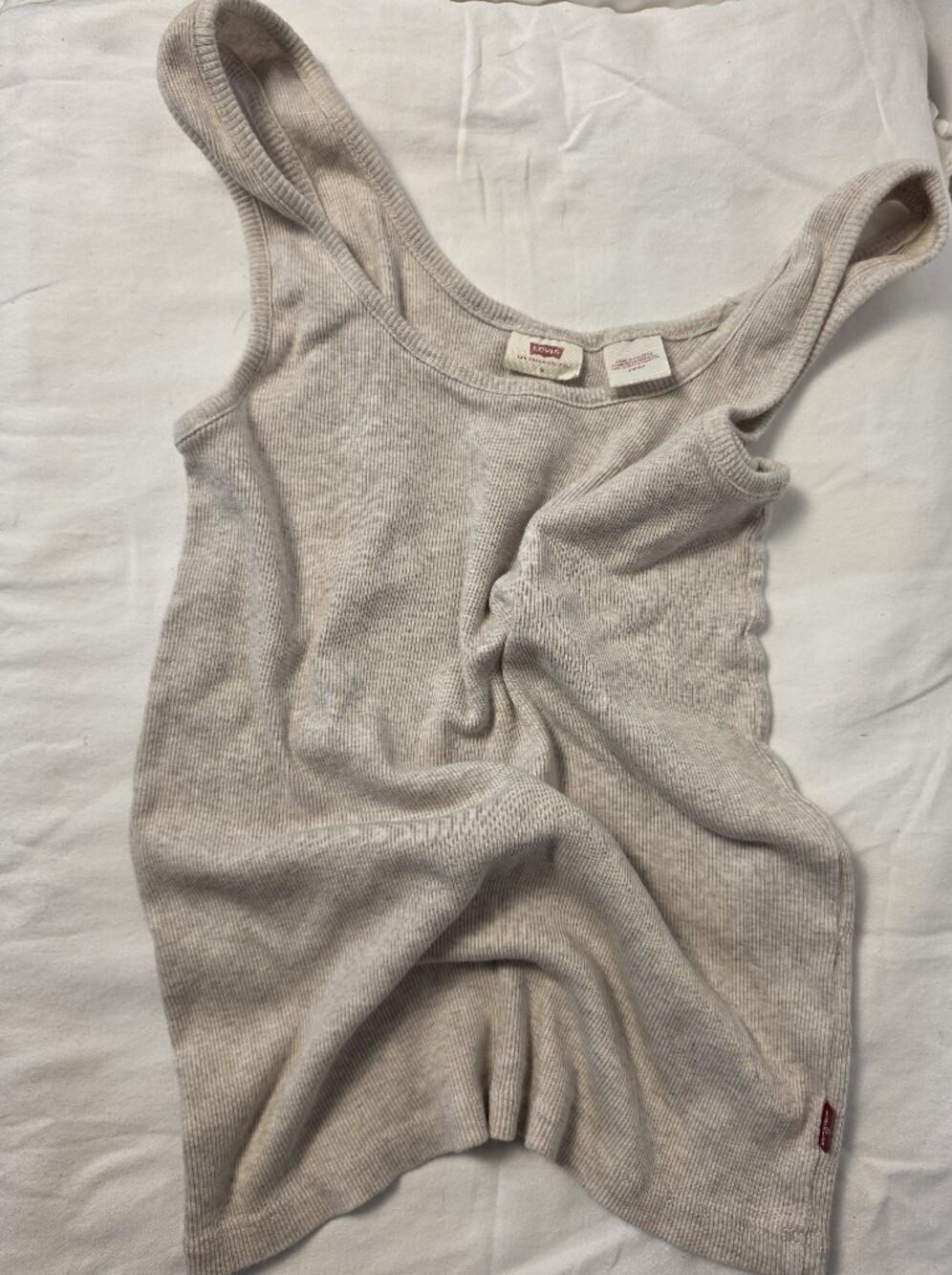 Levi's Heather Beige Ribbed Knit Scoop Neck Tank Top with Red Tab - Size S